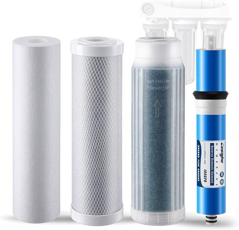RODI Reverse Osmosis Filter Replacement Kit – 10 Inch Sediment, Carbon Block, TFC RO Membrane and Color Changing Mixed Bed DI Resin Cartridges, Compatible with Aquatic Life and RO/DI Systems in Saudi Arabia