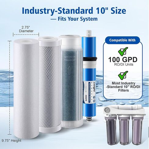 RODI Reverse Osmosis Filter Replacement Kit – 10 Inch Sediment, Carbon Block, TFC RO Membrane and Color Changing Mixed Bed DI Resin Cartridges, Compatible with Aquatic Life and RO/DI Systems in Saudi Arabia