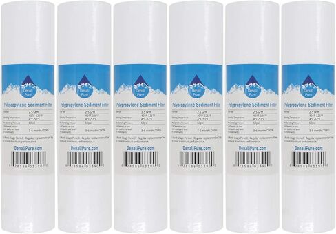 6 قطع بديلة لفلتر رواسب البولي بروبيلين Aqua Pure AP101T - خرطوشة عالمية مقاس 10 بوصة 5 ميكرون متوافقة مع فلتر المياه للمنزل بالكامل Aqua Pure AP101T - العلامة التجارية Denali Pure in Kuwait