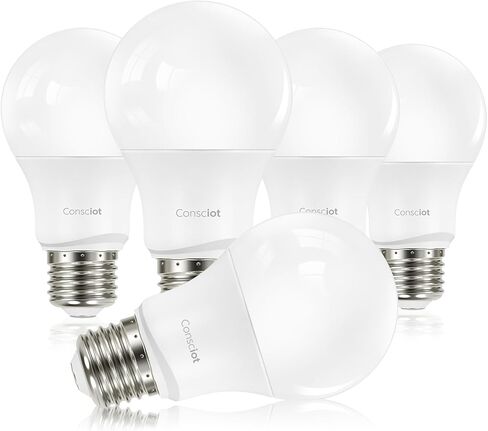 لمبة إضاءة LED Consciot A19، ما يعادل 60 وات، 8.5 وات 3000 ك أبيض دافئ، قاعدة E26، 800 لومن غير قابلة للتعتيم، مصابيح إضاءة LED موفرة للطاقة، مدرجة في قائمة UL للإضاءة المنزلية، 5 عبوات in Kuwait
