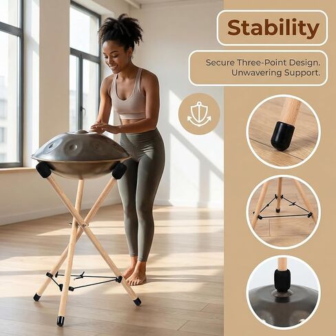 Handpan Stand Tongue Drum Bracket, Solid Wood Adjustable Tripod Holder, Extendable Snare Bracket for 12 to 22 Inch Percussion Instruments in Saudi Arabia