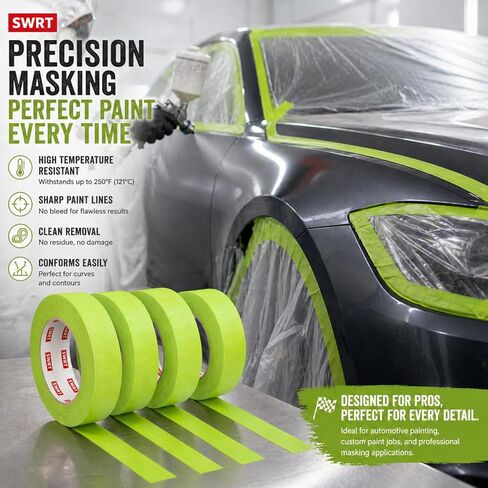 SWRT Green Painters Tape, 1 Inch x 55 Yards, 3 Rolls (165 Yards Total), Automotive Masking Tape for Car Painting, Heat Resistant, Clean Removal, No Residue, Multi-Surface Painter’s Tape in Saudi Arabia