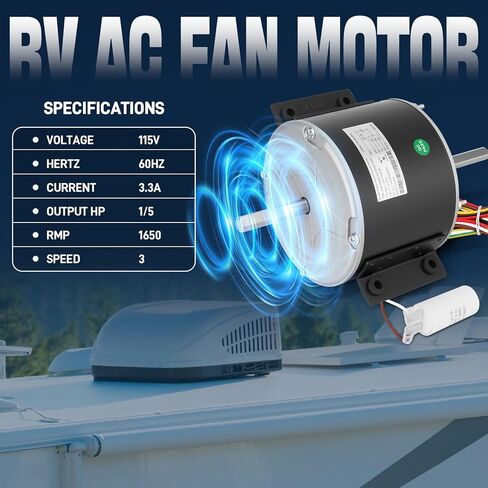 محرك مروحة تيار متردد RV متوافق مع Genteq F48AF70A61 ومكثف الهواء واسع النطاق 3315332.005، محرك مروحة مكثف متوافق مع Dometic Brisk Air II Penguin B57915 B59516 B59146 B59186 B59196 B59530 in Kuwait