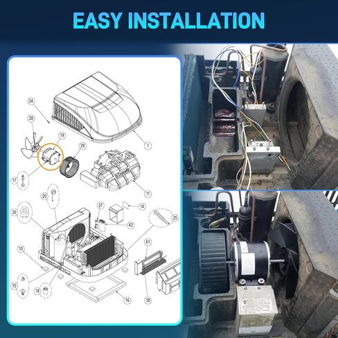 محرك مروحة تيار متردد RV متوافق مع Genteq F48AF70A61 ومكثف الهواء واسع النطاق 3315332.005، محرك مروحة مكثف متوافق مع Dometic Brisk Air II Penguin B57915 B59516 B59146 B59186 B59196 B59530 in Kuwait