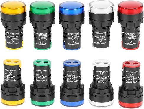 QWORK Multi-Voltage LED Indicator Light Set of 10, 12V/24V/110V, 22mm Mounting, High Brightness, 5 Colors, 20,000 Hours Lifespan, Screw-Clamp Connection in Saudi Arabia