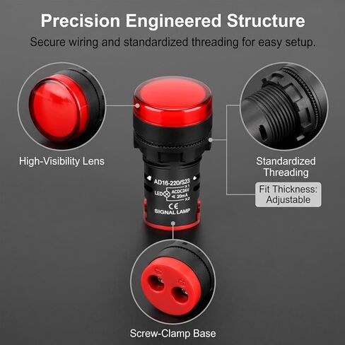 QWORK Multi-Voltage LED Indicator Light Set of 10, 12V/24V/110V, 22mm Mounting, High Brightness, 5 Colors, 20,000 Hours Lifespan, Screw-Clamp Connection in Saudi Arabia