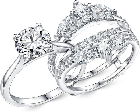 Newshe Jewellery Moissanite Wedding Rings for Women 925 Sterling Silver Engagement Ring Set Bridal Band Enhancer Size 5-10 in Saudi Arabia