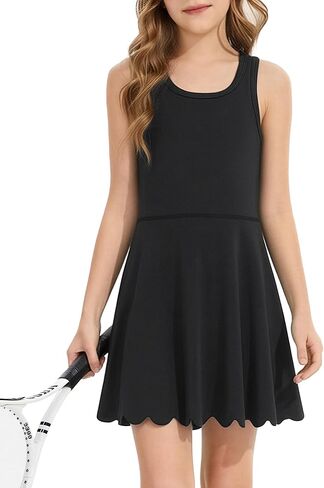Girls Tennis Dress Cute Sleeveless Athletic Dresses with Shorts Poketes Kids Workout Active Dress 5-14Y in Saudi Arabia