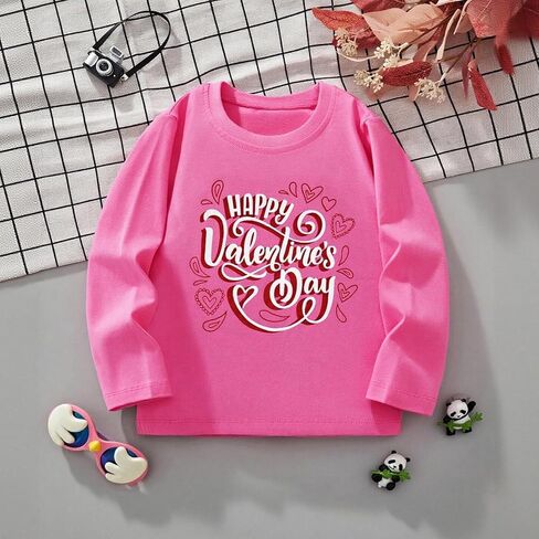 Girls Long Sleeve T-Shirt, Valentine's Day Graphic Crew Neck Pullover for Romantic Occasions and Family Celebrations 3-8Y in Saudi Arabia