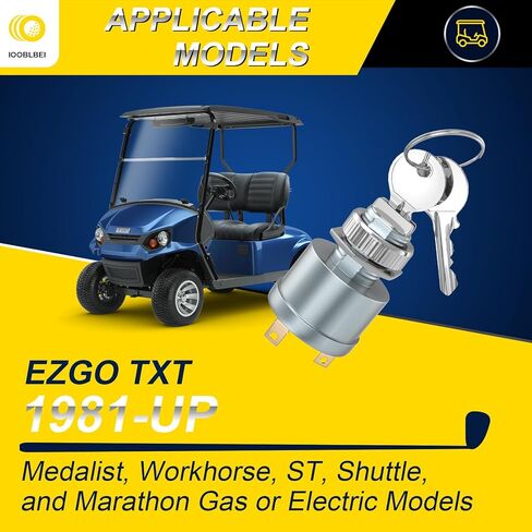 مفتاح إشعال عربة الجولف مع مفتاحين قياسيين، يناسب موديلات 1981-UP EZGO TXT، Medalist، Workhorse، ST، Shuttle وMarathon، مفتاح EZGO يستبدل OEM # 33639G01 in Kuwait