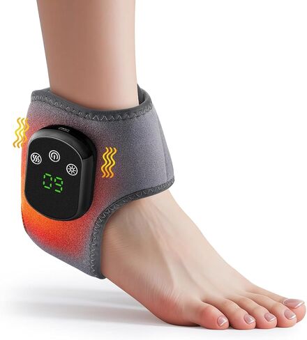 Cordless Ankle Massager with Heat, Rechargeable Ankle Heating Pad Wrap for Pain Relief, Portable Heated Foot Massager for Neuropathy Plantar Fasciitis, 5 Heat Levels 3 Vibration Modes Auto Shut Off in Saudi Arabia