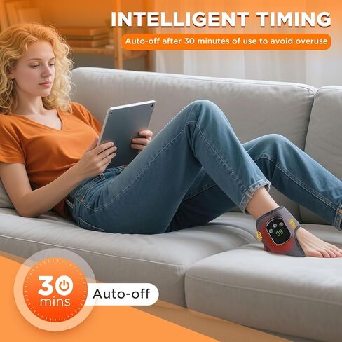 Cordless Ankle Massager with Heat, Rechargeable Ankle Heating Pad Wrap for Pain Relief, Portable Heated Foot Massager for Neuropathy Plantar Fasciitis, 5 Heat Levels 3 Vibration Modes Auto Shut Off in Saudi Arabia