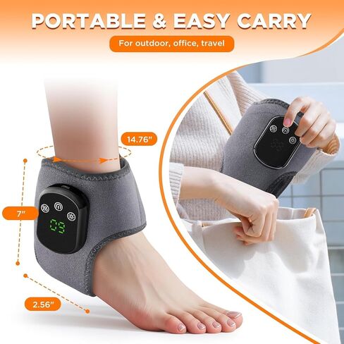 Cordless Ankle Massager with Heat, Rechargeable Ankle Heating Pad Wrap for Pain Relief, Portable Heated Foot Massager for Neuropathy Plantar Fasciitis, 5 Heat Levels 3 Vibration Modes Auto Shut Off in Saudi Arabia