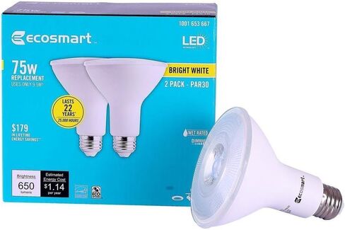 EcoSmart 75W أبيض ساطع PAR30 Dimmable LED مصباح فيضانات 2-Pack 1001653667 in Kuwait