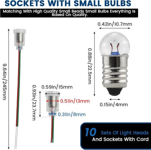 10 Pcs E10 3.8V 0.3A Mini Light Bulbs and 10 Pcs E10 Light Socket with Cable Wire for Student Experiment Lighting DIY Accessories in Saudi Arabia