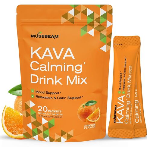 مزيج مشروب مهدئ من MuseBeam Kava - مشروب مسحوق فوري غير كحولي مع مستخلص الكافا وبلسم الليمون للهدوء والاسترخاء - مزيج نباتي بنكهة البرتقال خالي من السكر 20 عبوة in Kuwait