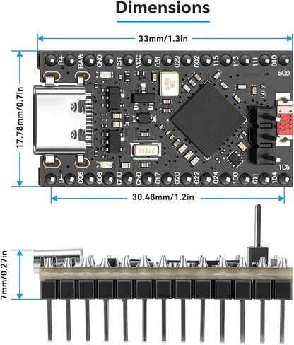 3pcs مسبقًا Pro Micro Atmega32U4 5V 16MHz لوحة متحكم Microcontroller USB C متوافقة مع Arduino IDE in Saudi Arabia