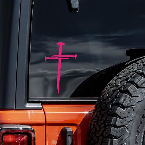 Cross with Nails Decal Vinyl Sticker Auto Car Truck Wall Laptop | Hot Pink | 4" x 6" in Saudi Arabia