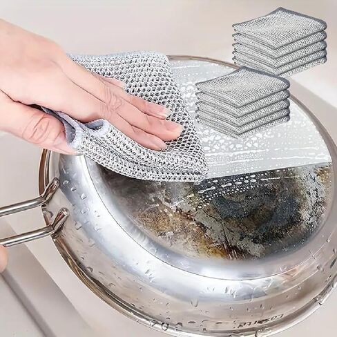 10 PCS Cleaning Sponges Multipurpose Wire Miracle Cleaning Cloths Wire Dishwashing Rags for Non-Stick Cookware, Kitchen, Sinks, Scrubs and Cleans for Dishes Easy Rinsing in Saudi Arabia