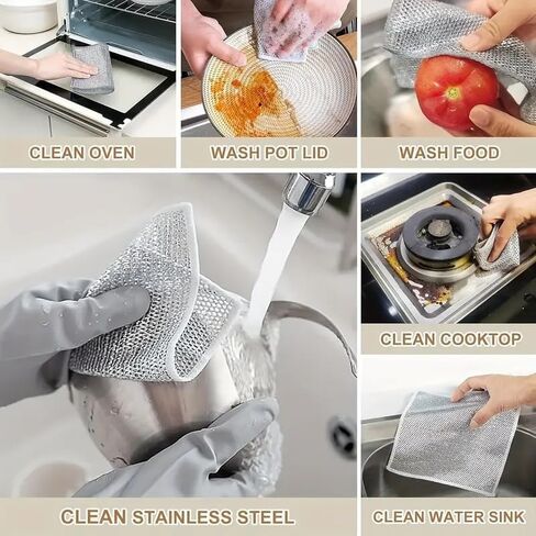 10 PCS Cleaning Sponges Multipurpose Wire Miracle Cleaning Cloths Wire Dishwashing Rags for Non-Stick Cookware, Kitchen, Sinks, Scrubs and Cleans for Dishes Easy Rinsing in Saudi Arabia