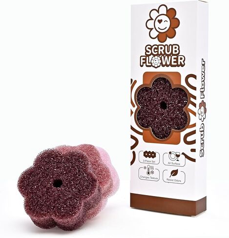 Scrub Flower Temperature Sensitive Sponges -Non-Scratch Scrubbers for Kitchen & Home - Firm in Cold & Soft in Warm Water - Odor Resistant Color-Coded Dish Sponges (Lavender Mist, 3 Count) in Saudi Arabia