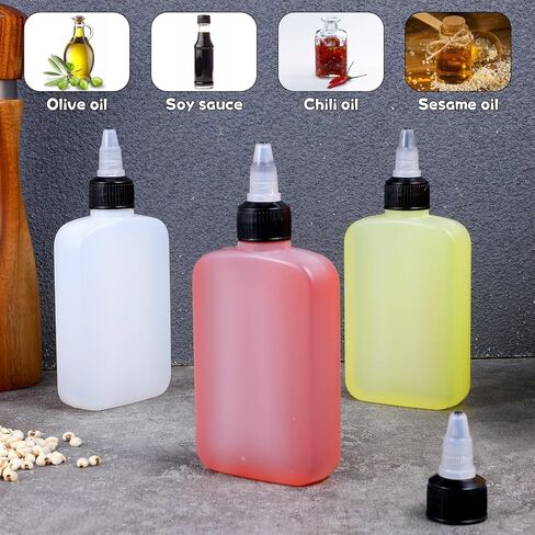4 PCS Oil Dispenser Bottle for Camping & Cooking, 4oz Squeeze Condiment Bottle High Density Polyethylene Containers with Leak-proof Screw Cap for Camping Plastic Soy Sauce Dispenser in Saudi Arabia
