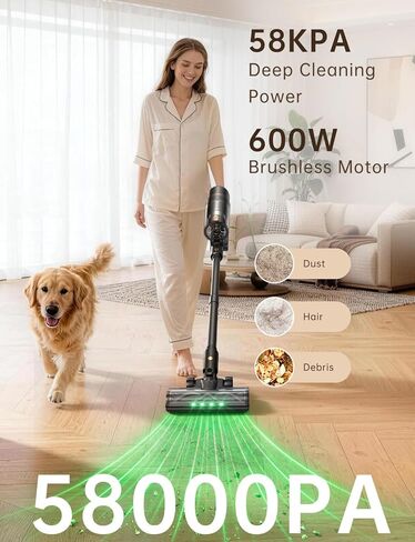 OXVAC Cordless Vacuum Cleaner 600W/58000Pa, 65-Minute Run Time Cordless Stick Vacuum with Self-Cleaning Filtration System, Freestanding, Tangle-Free, Suitable for Carpets/Floors/Pet Hair in Saudi Arabia