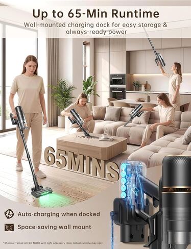 OXVAC Cordless Vacuum Cleaner 600W/58000Pa, 65-Minute Run Time Cordless Stick Vacuum with Self-Cleaning Filtration System, Freestanding, Tangle-Free, Suitable for Carpets/Floors/Pet Hair in Saudi Arabia