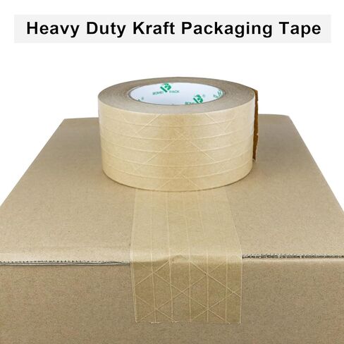 BOMEI PACK Wide Brown Reinforced Kraft Paper Packing Tape 3inch, Self Adhesive Paper Gummed Packing Tape, for Heavy Duty Packaging, Shipping, Moving and Storage, 72mmX 55yds in Saudi Arabia