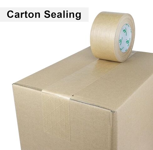 BOMEI PACK Wide Brown Reinforced Kraft Paper Packing Tape 3inch, Self Adhesive Paper Gummed Packing Tape, for Heavy Duty Packaging, Shipping, Moving and Storage, 72mmX 55yds in Saudi Arabia