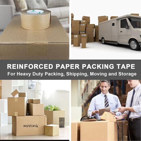 BOMEI PACK Wide Brown Reinforced Kraft Paper Packing Tape 3inch, Self Adhesive Paper Gummed Packing Tape, for Heavy Duty Packaging, Shipping, Moving and Storage, 72mmX 55yds in Saudi Arabia