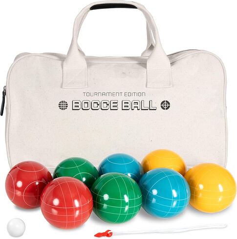 مجموعة ألعاب Play Platoon Bocce Ball Set ذات الحجم التنظيمي - 107 مم مع 8 كرات بوليريسين صلبة ممتازة، بالينو، وحقيبة حمل احترافية وحبل قياس - ألعاب خارجية للفناء الخلفي والحديقة والشاطئ in Saudi Arabia