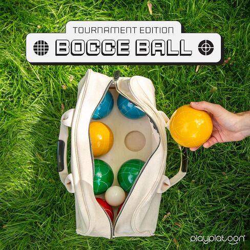 مجموعة ألعاب Play Platoon Bocce Ball Set ذات الحجم التنظيمي - 107 مم مع 8 كرات بوليريسين صلبة ممتازة، بالينو، وحقيبة حمل احترافية وحبل قياس - ألعاب خارجية للفناء الخلفي والحديقة والشاطئ in Saudi Arabia