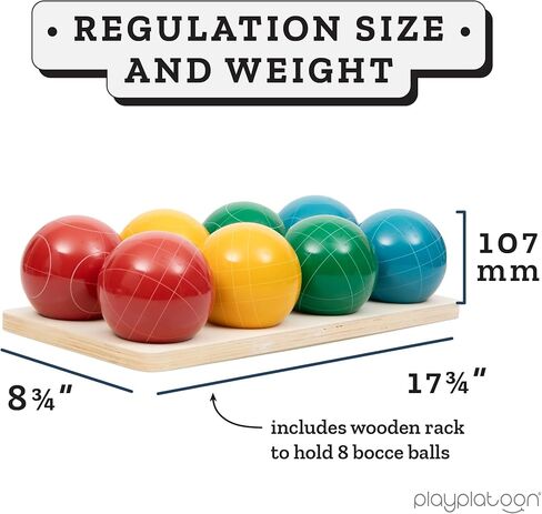 مجموعة ألعاب Play Platoon Bocce Ball Set ذات الحجم التنظيمي - 107 مم مع 8 كرات بوليريسين صلبة ممتازة، بالينو، وحقيبة حمل احترافية وحبل قياس - ألعاب خارجية للفناء الخلفي والحديقة والشاطئ in Saudi Arabia