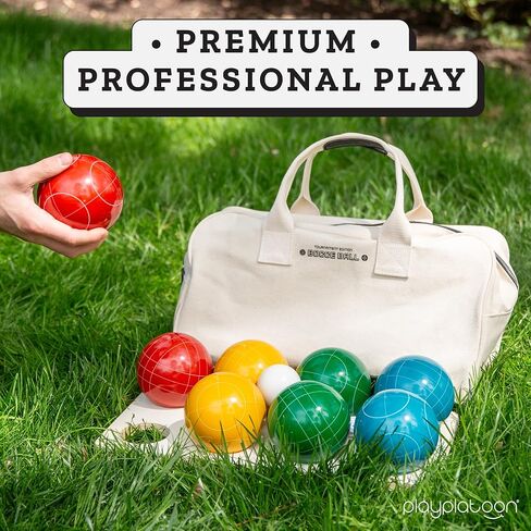 مجموعة ألعاب Play Platoon Bocce Ball Set ذات الحجم التنظيمي - 107 مم مع 8 كرات بوليريسين صلبة ممتازة، بالينو، وحقيبة حمل احترافية وحبل قياس - ألعاب خارجية للفناء الخلفي والحديقة والشاطئ in Saudi Arabia
