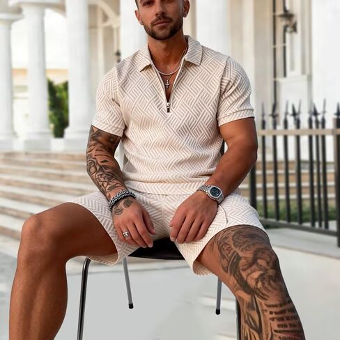 Men's 2-Piece Summer Loungewear Set | 1/4 Zip Polo Short Sleeve & Casual Shorts Sweatsuit Outfit in Saudi Arabia