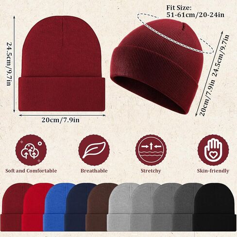 Bulk Men Knitted Hats with Fleece Lining for Charity Homeless Donations, 10 Colors, Unisex Beanies Winter Hats in Saudi Arabia