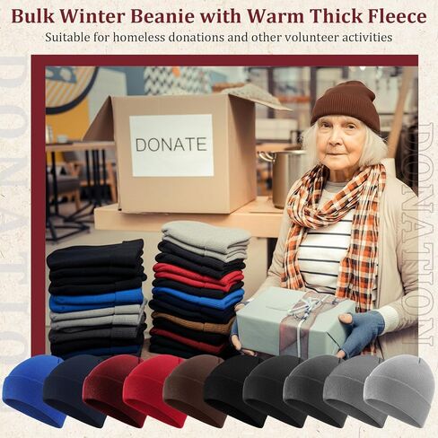 Bulk Men Knitted Hats with Fleece Lining for Charity Homeless Donations, 10 Colors, Unisex Beanies Winter Hats in Saudi Arabia