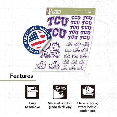 Desert Cactus Texas Christian University Sticker Horned Frogs TCU Vinyl Decals Laptop Water Bottle Car Scrapbook Sheet T1 (Type 1-1) in Saudi Arabia