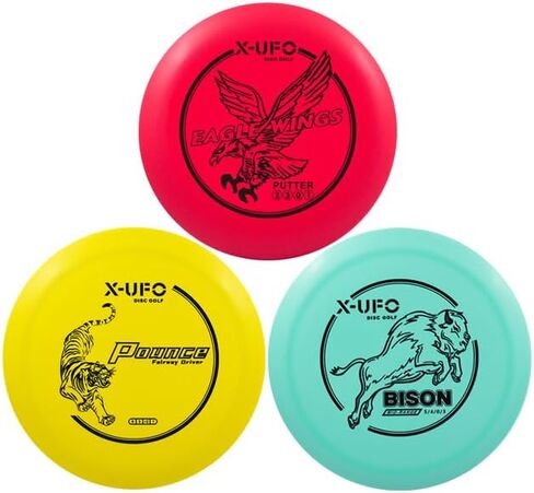 مجموعة X-UFO Disc Golf - مجموعة Disc Golf Pro Starter مكونة من 3 عبوات مع مضرب، سائق، متوسط ​​المدى، أقراص صغيرة، 157-175 جم للتدريب والرياضات الخارجية (TPE-3RBY) in Kuwait