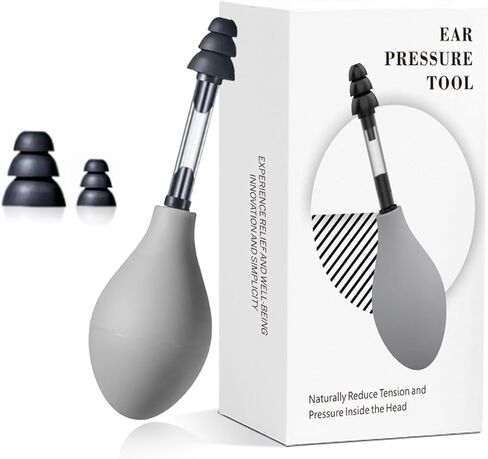 Ear Pressure Relief Suction Device,Migraine and Headache Relief Products,Airplane Ear Tinnitus Relief Through Inner Ear Pressure Balance,Reduces Tension,Equipped with 3 Sizes of Earplugs (Gray) in Saudi Arabia