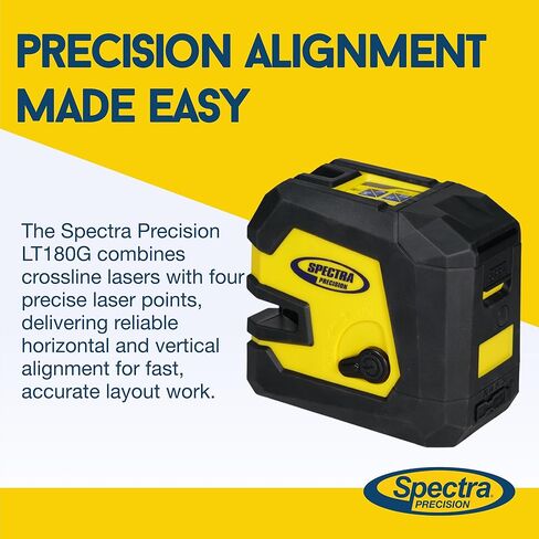 Spectra Precision LT180G Green Crossline & 4-Point Laser with Bracket, Target, Hard Case & Li-Ion Battery Charger — ±1/8″ Accuracy, Self-Leveling, Dual Mode in Kuwait