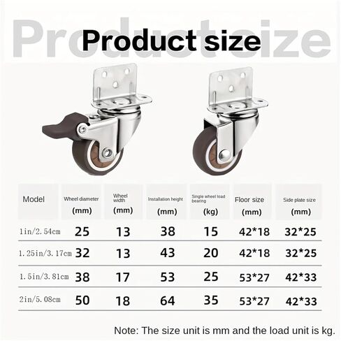 1 Inch L-Shaped Side Caster Wheels Small Rubber Castors Swivel 4Pcs in Saudi Arabia