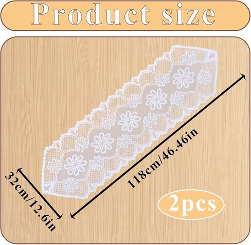 Lace Table Runner, Elegant Lace Runners for Tables Reusable Long Doilies for Tables Furniture Wedding Bridal Kitchen Dining Table Decoration (White, 118x32 cm/46.46x12.6 in) in Saudi Arabia