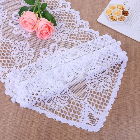 Lace Table Runner, Elegant Lace Runners for Tables Reusable Long Doilies for Tables Furniture Wedding Bridal Kitchen Dining Table Decoration (White, 118x32 cm/46.46x12.6 in) in Saudi Arabia