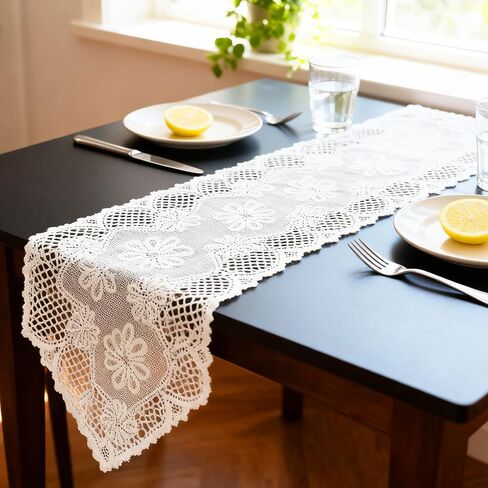 Lace Table Runner, Elegant Lace Runners for Tables Reusable Long Doilies for Tables Furniture Wedding Bridal Kitchen Dining Table Decoration (White, 118x32 cm/46.46x12.6 in) in Saudi Arabia