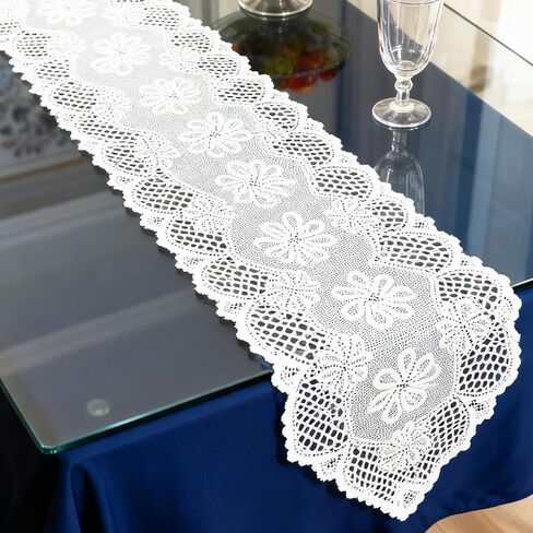 Lace Table Runner, Elegant Lace Runners for Tables Reusable Long Doilies for Tables Furniture Wedding Bridal Kitchen Dining Table Decoration (White, 118x32 cm/46.46x12.6 in) in Saudi Arabia