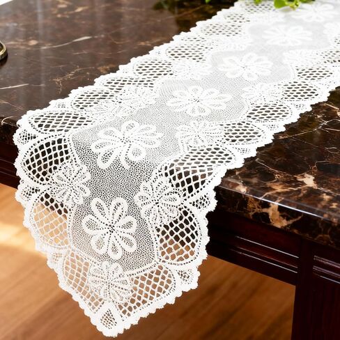 Lace Table Runner, Elegant Lace Runners for Tables Reusable Long Doilies for Tables Furniture Wedding Bridal Kitchen Dining Table Decoration (White, 118x32 cm/46.46x12.6 in) in Saudi Arabia