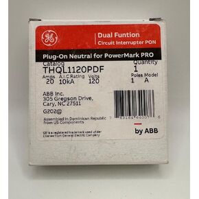 GE THQL1120PDF Single-Pole Dual Function Plug-on Afci/Gfci Circuit Breaker, 120 Vac, 20 Amp, 10 Kaic in Kuwait