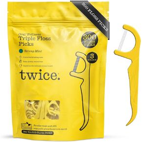 Twice 3-Strand Floss Picks – Dual Action Flosser & Toothpick, Wax-Coated Floss & Eco-Friendly Cornstarch Handles, Vegan, Shred Resistant, Strong Mint, 300 Ct in Saudi Arabia